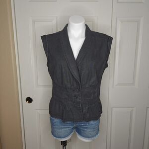 Apostrophe shawl collar peplum denim jacket vest sz L